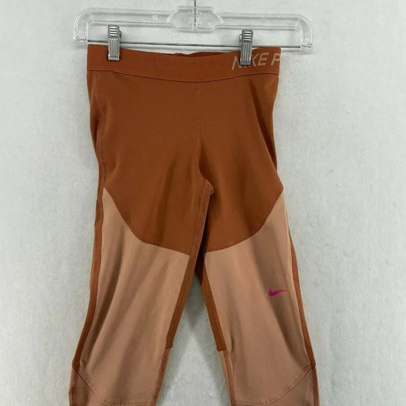 Nike Dri-Fit Legging Women's Sz XS Orange Colorblock Pro Tight Fit Crop Training - Picture 8 of 12